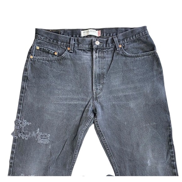 Levis 505 Black Denim Regular Fit Jeans Pants 38 x 32 Distressed - Picture 14 of 16